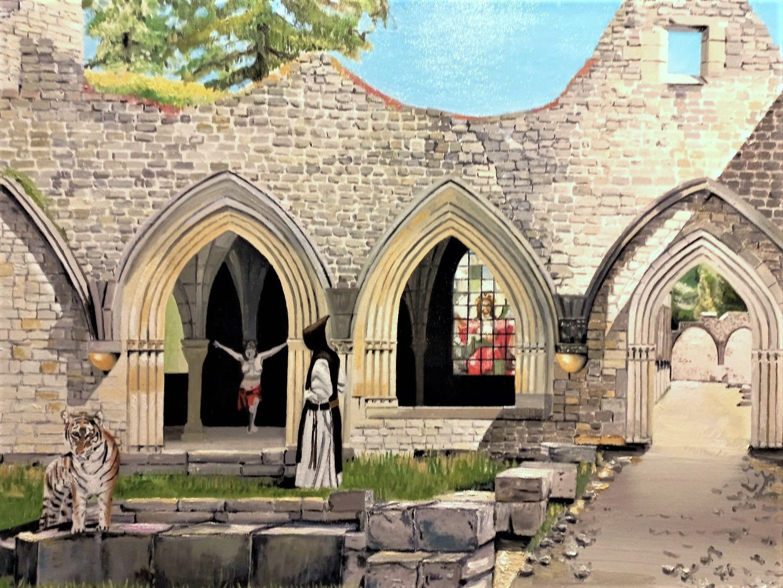 monastère Orval klooster Orval abbey Orval Klooster Orval, Ruin Orval Abbey, Forgive our Sins, oilpainting, schilderij 2023 Peter Boonstra