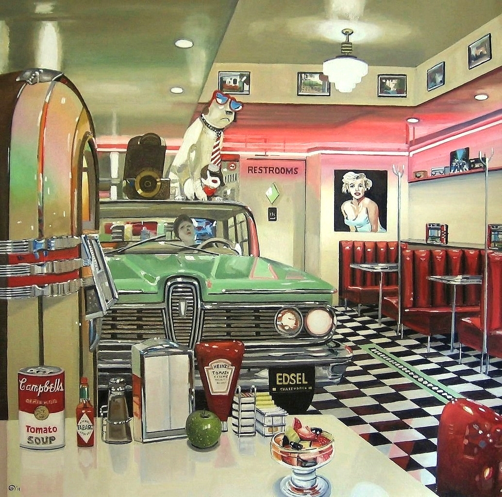 Lori's Diner San Francisco painting oil on canvas fine art by Peter Boonstra dutch artpainter 