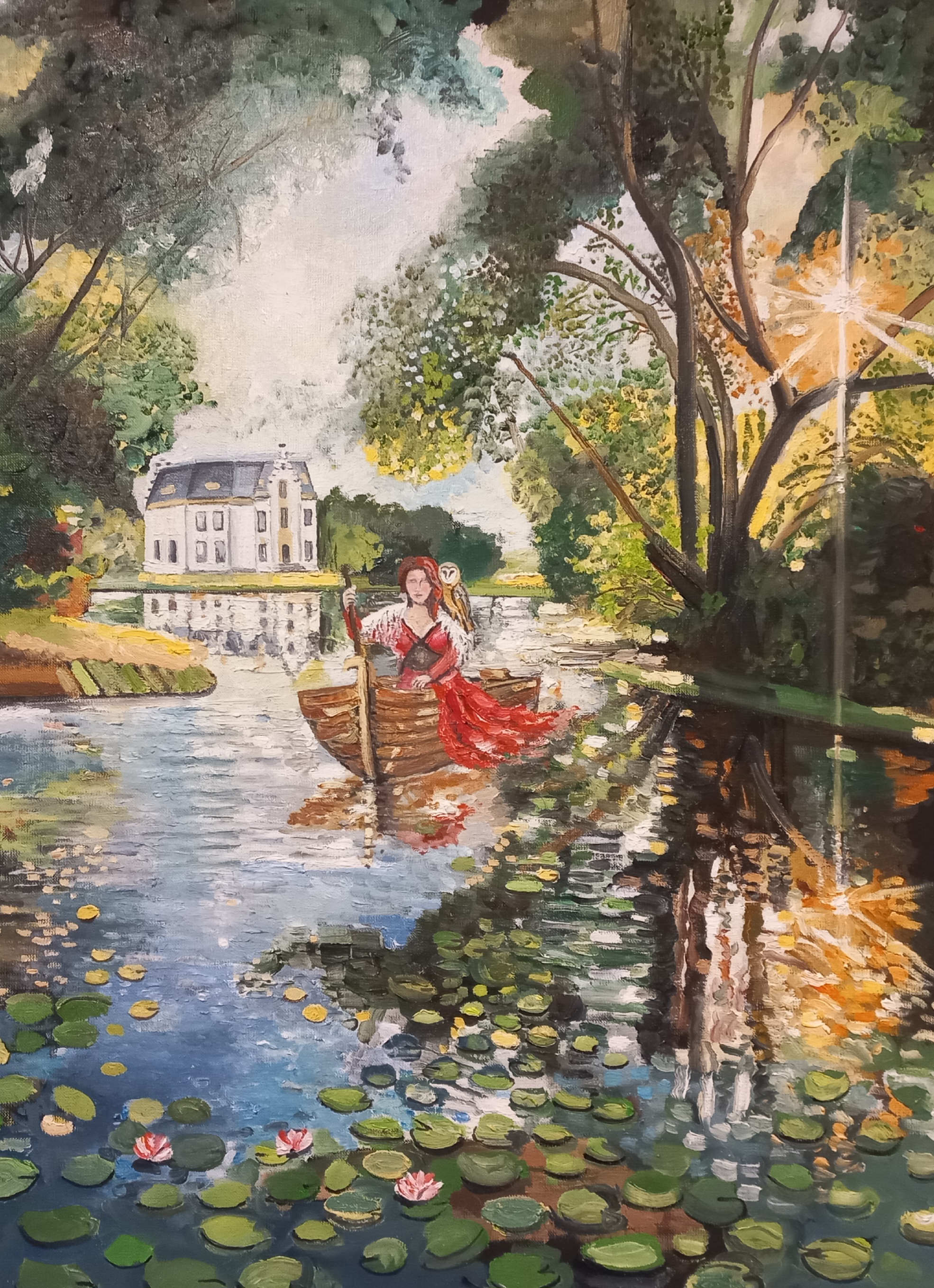 impressionisme meisje in roeiboot kasteel Staverden, Peter Boonstra kunstschilder kunstenaar Almere