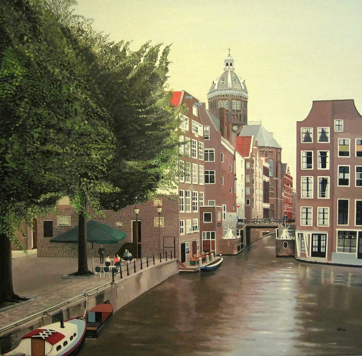 Het Kolkje Amsterdam schilderij  Peter Boonstra 'T Kolkje olieverf op doek